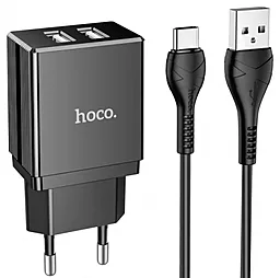 Сетевое зарядное устройство Hoco DC01 Max Porcelain 2USB 2.1A + USB Type-C Cable Black