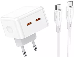 Мережевий зарядний пристрій Borofone BA76A 35w PD 2xUSB-C ports charger + USB-C to USB-C cable white - фото Мережевий зарядний пристрій Borofone BA76A 35w PD 2xUSB-C ports charger + USB-C to USB-C cable white