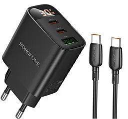 Мережевий зарядний пристрій Borofone BA98A 30w PD 2xUSB-C/USB-A ports charger + USB-C to USB-C cable black - фото Мережевий зарядний пристрій Borofone BA98A 30w PD 2xUSB-C/USB-A ports charger + USB-C to USB-C cable black