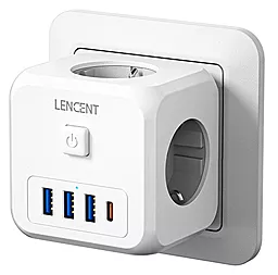 Сетевой фильтр (удлинитель) LENCENT PA037EU 4000W 3xUSB 12W + USB-C 15W + 3 розетки белый - фото Сетевой фильтр (удлинитель) LENCENT PA037EU 4000W 3xUSB 12W + USB-C 15W + 3 розетки белый