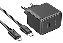Сетевое зарядное устройство Hoco CS15A 30w PD USB-C fast charger + USB-C to Lightning cable black - фото Сетевое зарядное устройство Hoco CS15A 30w PD USB-C fast charger + USB-C to Lightning cable black