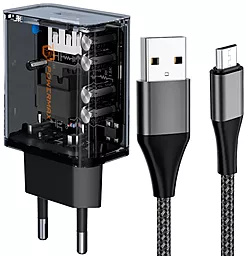 Сетевое зарядное устройство с быстрой зарядкой Powermax Transparent Basic 18W + micro USB cable Black - фото Сетевое зарядное устройство с быстрой зарядкой Powermax Transparent Basic 18W + micro USB cable Black