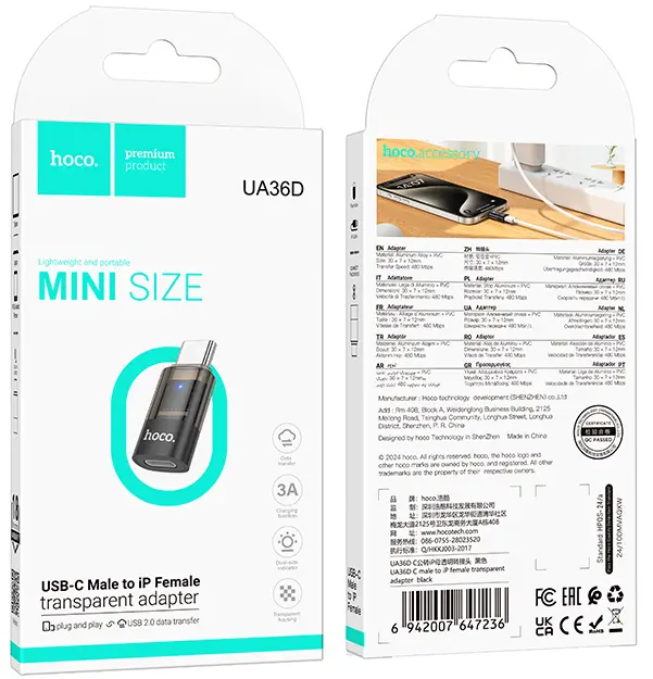 Адаптер-переходник Hoco UA36D USB Type-C -> Lightning black - фото 5
