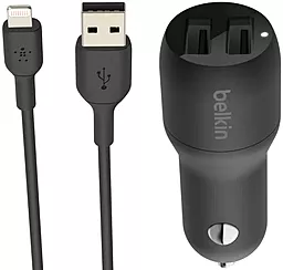 Автомобільний зарядний пристрій Belkin 24w 2xUSB-A ports car charger + Lightning cable black (CCD001BT1MBK) - фото Автомобільний зарядний пристрій Belkin 24w 2xUSB-A ports car charger + Lightning cable black (CCD001BT1MBK)