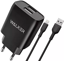 Мережевий зарядний пристрій Walker WH-31 2.1a 2xUSB-A ports charger + Lightning cable black