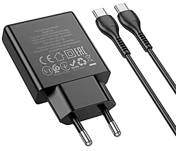 Мережевий зарядний пристрій Hoco N37 20w PD USB-C fast charger + USB-C to USB-C cable black