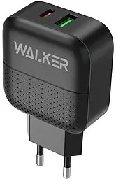 Сетевое зарядное устройство Walker WH-37 18w PD USB-C/USB-A ports charger black - фото Сетевое зарядное устройство Walker WH-37 18w PD USB-C/USB-A ports charger black