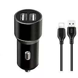 Автомобильное зарядное устройство XO TZ09 2.4a 2xUSB-A ports car charger + Lightning cable black