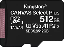 Карта пам'яті Kingston Canvas Select Plus 512GB microSDXC Class 10 A1 UHS-I U3 V30  (SDCS2/512GBSP)
