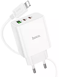 Мережевий зарядний пристрій Hoco C126A 40w PD 2xUSB-C/USB-A ports fast charger + USB-C to Lightning cable white - фото Мережевий зарядний пристрій Hoco C126A 40w PD 2xUSB-C/USB-A ports fast charger + USB-C to Lightning cable white