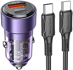 Автомобильное зарядное устройство Borofone BZ20 Smart 38w PD USB-C/USB-A ports car charger + USB-C to USB-C cable purple