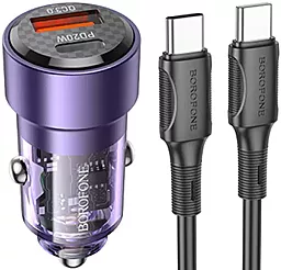 Автомобильное зарядное устройство Borofone BZ20 Smart 38w PD USB-C/USB-A ports car charger + USB-C to USB-C cable purple - фото Автомобильное зарядное устройство Borofone BZ20 Smart 38w PD USB-C/USB-A ports car charger + USB-C to USB-C cable purple