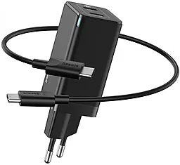 Сетевое зарядное устройство с быстрой зарядкой Baseus GaN2 45W 20V 3A 2xUSB-C EU + USB C-C Cable Black (CCGAN-M01)