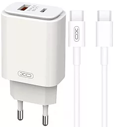 Сетевое зарядное устройство XO L90A QC3 18W USB-A+C + USB C-C Cable White