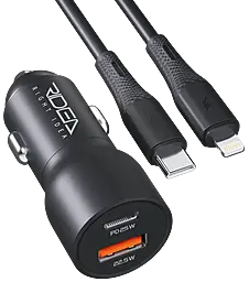 Автомобильное зарядное устройство Ridea RCC-30115 QPow 30w PD USB-A/USB-C ports car charger + USB-C to Lightning cable Black - фото Автомобильное зарядное устройство Ridea RCC-30115 QPow 30w PD USB-A/USB-C ports car charger + USB-C to Lightning cable Black