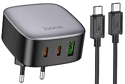 Сетевое зарядное устройство Hoco CS33A 30w PD 2xUSB-C/USB-A ports charger + USB-C to USB-C cable black - фото Сетевое зарядное устройство Hoco CS33A 30w PD 2xUSB-C/USB-A ports charger + USB-C to USB-C cable black
