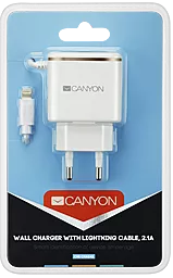 Сетевое зарядное устройство Canyon 1USB, 2.1A with cable Lightning White/Silver (CNE-CHA043WS) - миниатюра 2