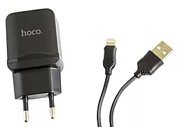 Сетевое зарядное устройство Hoco C33A Little Superior 2USB/2.4A Lightning Set Black - миниатюра 2