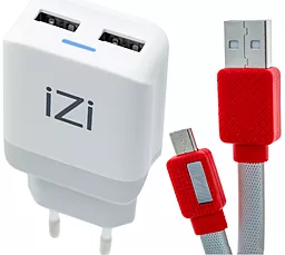 Сетевое зарядное устройство iZi MW-12 + MD-12 2.4a 2xUSB-A ports home charger + micro USB cable white - фото Сетевое зарядное устройство iZi MW-12 + MD-12 2.4a 2xUSB-A ports home charger + micro USB cable white
