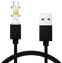 Магнітний кабель для зарядки NICHOSI Magnetic Clip-On 3-in-1 USB-A to Type-C/Lightning/micro USB 12w 2.4a 1м сable black - фото Магнітний кабель для зарядки NICHOSI Magnetic Clip-On 3-in-1 USB-A to Type-C/Lightning/micro USB 12w 2.4a 1м сable black