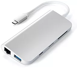 Мультипортовый USB Type-C хаб Satechi USB-C -> HDMI/DisplayPort/Gigabit Ethernet/3xUSB3.0/Card Reader/Type-C Silver (ST-TCMM8PAS) - миниатюра 3