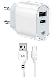 Сетевое зарядное устройство MadeInFuture MFS12 2.4a USB-C/USB-A ports charger + USB-C cable white (MIF82822) - фото Сетевое зарядное устройство MadeInFuture MFS12 2.4a USB-C/USB-A ports charger + USB-C cable white (MIF82822)