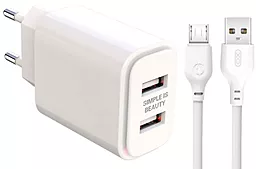 Сетевое зарядное устройство XO L90C 2.4a 2xUSB-A ports charger + micro USB cable white