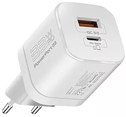 Сетевое зарядное устройство Promate PowerPort-33 33w Gan PD USB-C/USB-A port charger white (powerport-33) - фото Сетевое зарядное устройство Promate PowerPort-33 33w Gan PD USB-C/USB-A port charger white (powerport-33)