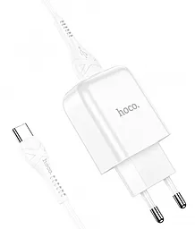 Сетевое зарядное устройство Hoco N2 Vigour 1USB/2A + USB Type-C Cable White
