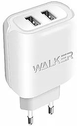 Сетевое зарядное устройство с разветвителем прикуривателя Walker WH-27 2.1a 2xUSB-A ports charger + micro USB cable white