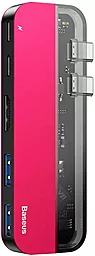 Мультипортовый USB Type-C хаб Baseus Transparent Series Dual USB-C Multifunctional Adapter Red (CAHUB-TS09) - фото Мультипортовый USB Type-C хаб Baseus Transparent Series Dual USB-C Multifunctional Adapter Red (CAHUB-TS09)