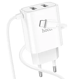 Сетевое зарядное устройство Hoco C103A 2.1A 2xUSB Ports + Lightning Cable White