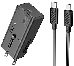 Мережевий зарядний пристрій Hoco AC25 Mini 30w GaN PD USB-C universal travel charger + USB-C to USB-C cable black - фото Мережевий зарядний пристрій Hoco AC25 Mini 30w GaN PD USB-C universal travel charger + USB-C to USB-C cable black
