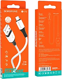 Кабель Borofone BX79 Silicone USB-A - micro USB 12w 2.4a 1м cable White - мініатюра 4 Кабель Borofone BX79 Silicone USB-A - micro USB 12w 2.4a 1м cable White - мініатюра 4