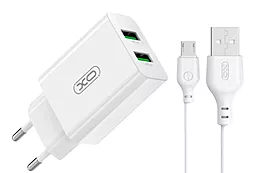 Сетевое зарядное устройство XO L119 18w QC 2xUSB-A ports fast charger + micro USB cable white
