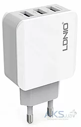 Мережевий зарядний пристрій LDNio 3 USB Ports 3.1A Home charger + Lightning Cable White (DL-A3301)