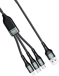 Кабель USB Jellico B3 66W 3 in 1 3.1A 1.2M USB - Type-C/Lightning/micro USB Cable Black - миниатюра 2