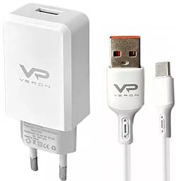 Мережевий зарядний пристрій Veron VR-C13Q 18W 3.0A USB-A + USB-C cable White