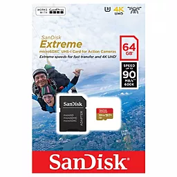 Карта пам'яті SanDisk microSDXC 64GB Extreme Class 10 UHS-I U3 V30 + SD-адаптер (SDSQXVF-064G-GN6AA) - мініатюра 4