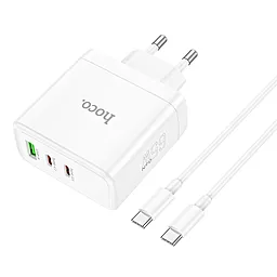 Сетевое зарядное устройство Hoco N30 Glory PD30W + QC3.0 2xUSB-C+A + USB-C-C Cable White - миниатюра 2