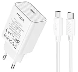 Сетевое зарядное устройство Hoco C143A 20w PD USB-C fast charger + USB-C to USB-C cable white - фото Сетевое зарядное устройство Hoco C143A 20w PD USB-C fast charger + USB-C to USB-C cable white