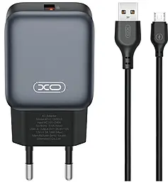 Мережевий зарядний пристрій XO L152 18w QC3.0 USB-A home charger + micro USB cable black - фото Мережевий зарядний пристрій XO L152 18w QC3.0 USB-A home charger + micro USB cable black