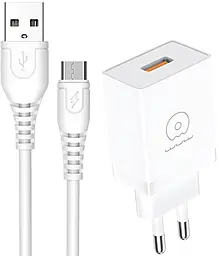 Мережевий зарядний пристрій WUW T66 2.1a USB-A home charger + micro USB cable white - фото Мережевий зарядний пристрій WUW T66 2.1a USB-A home charger + micro USB cable white