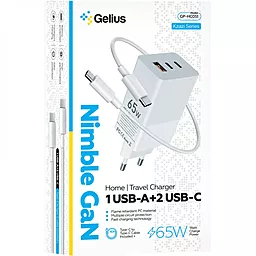 Сетевое зарядное устройство Gelius Nimble 65W + USB C-C Cable White (GP-HC051) - миниатюра 2