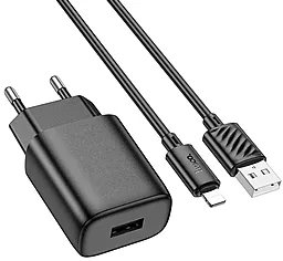 Сетевое зарядное устройство Hoco C134A 2.4a home charger + Lightning cable black - фото Сетевое зарядное устройство Hoco C134A 2.4a home charger + Lightning cable black