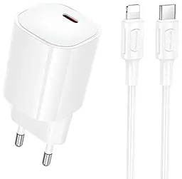Мережевий зарядний пристрій з швидкою зарядкою Borofone BA103A Pudding 20w PD USB-C home charger + USB-C to Lightning cable white - фото Мережевий зарядний пристрій з швидкою зарядкою Borofone BA103A Pudding 20w PD USB-C home charger + USB-C to Lightning cable white