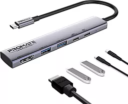 Мультипортовый USB Type-C хаб Promate 5-in-1 grey (linkhub-5x)
