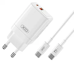Мережевий зарядний пристрій XO CE16 45w PD/QC USB-C/USB-A ports fast charger + Type-C to Type-C cable white