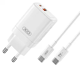 Сетевое зарядное устройство XO CE16 45w PD USB-C/USB-A ports fast charger + USB-C to USB-C cable white - фото Сетевое зарядное устройство XO CE16 45w PD USB-C/USB-A ports fast charger + USB-C to USB-C cable white