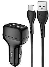 Автомобильное зарядное устройство Hoco Z36 2.4a 2xUSB-A ports car charger + USB-C cable black - фото Автомобильное зарядное устройство Hoco Z36 2.4a 2xUSB-A ports car charger + USB-C cable black